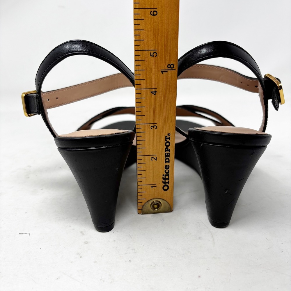 Cole Haan Leather Criss Cross Sandals Size 9.5 Ankle‎ Strap Wedge Black Classic - Picture 8 of 10